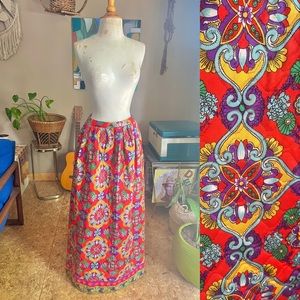 70s vintage quilted abstract print maxi skirt